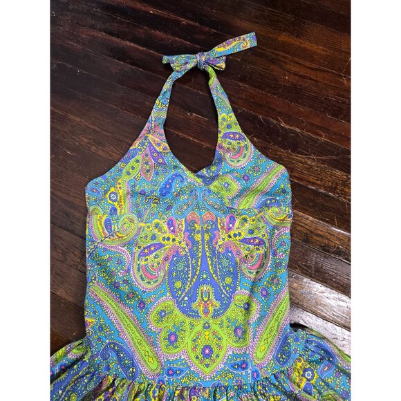 NWT Ralph Lauren Y2K Girls size 16 Blue Paisley Halter Dress - Picture 4 of 14